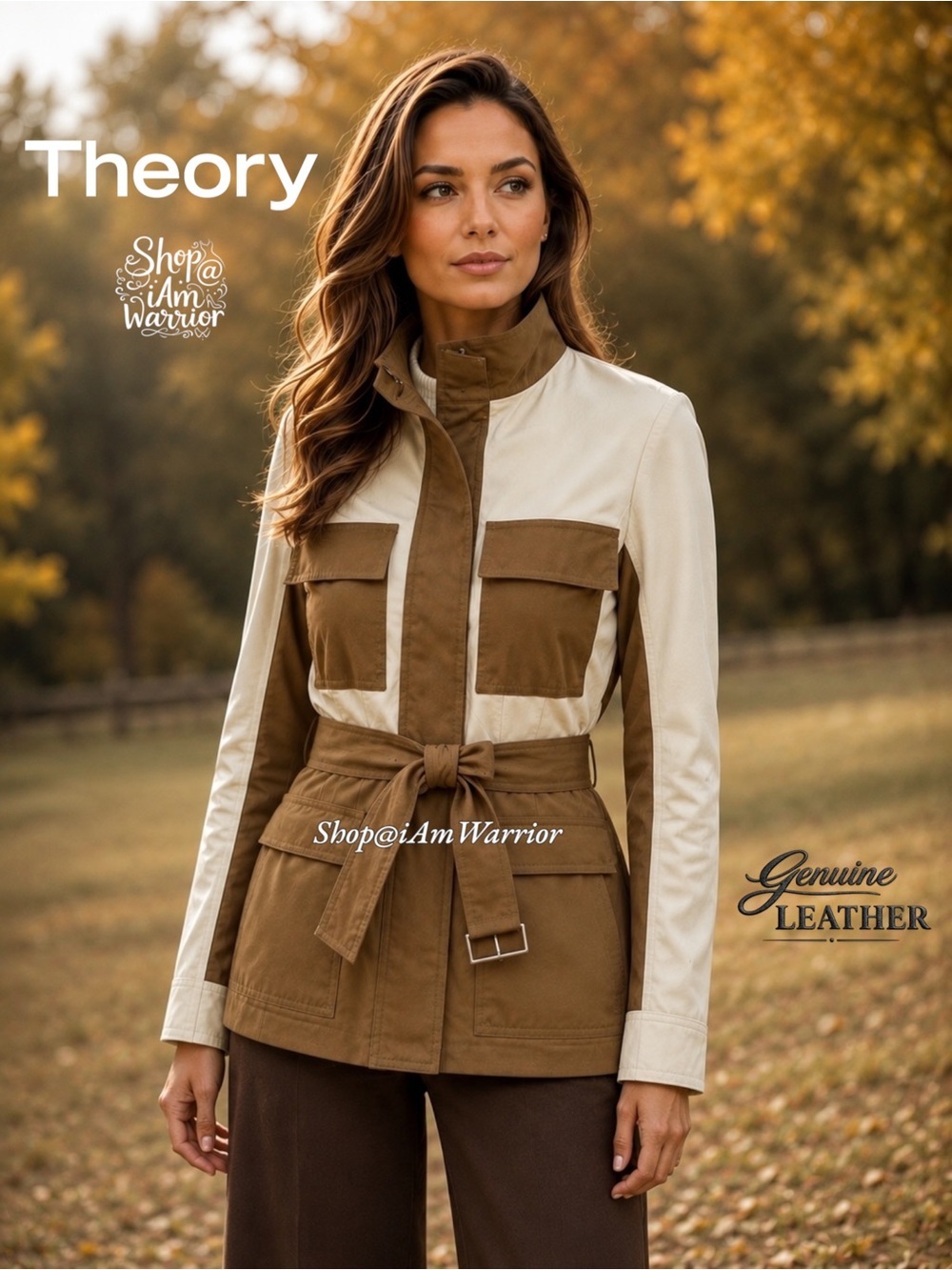Theory color-block lamb leather & coated canvas belted jacket *shop@iamwarrior